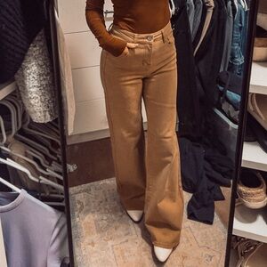 Risen High-Waisted Wide-Leg Brown Jeans